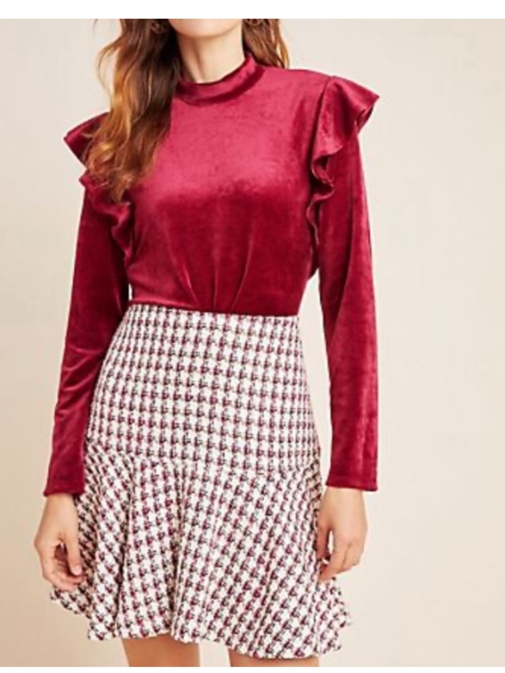 Anthropologie Hutch Tabitha Ribbed Ruffle Velvet Blouse Small